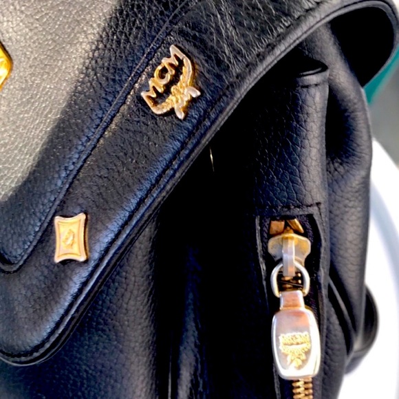 MCM Authentic Vintage Black Leather Backpack or handbag adjustable straps GC main image 6